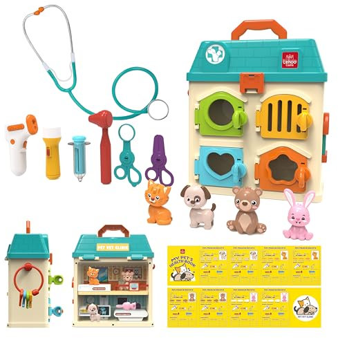 Lehoo Castle Tierarzt Spielzeug Kinder, Arztkoffer Kinder, Doktorkoffer mit Ton & Licht, Spielzeug ab 3 Jahre, Mädchen Geschenke 3 Jahre