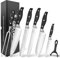 GRILLAB Set Coltelli da Cucina Professionali, 7 Pezzi in Acciaio Inox Ultra Affilati, Manico Ergonomico Nero Antiscivolo con Forchettone e Pelapatate, da Barbecue