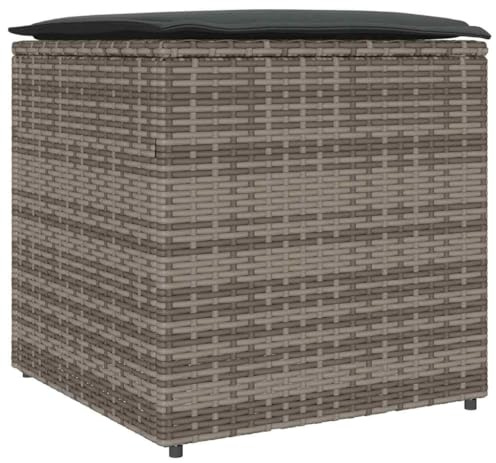 vidaXL Cushion Box with Storage Grey 50 x 50 x 50 cm Poly Rattan, Modern Outdoor Storage Box, Rectangular, Durable, Weatherproof Container for Cushion, Garden Dcor, Balcony Furniture