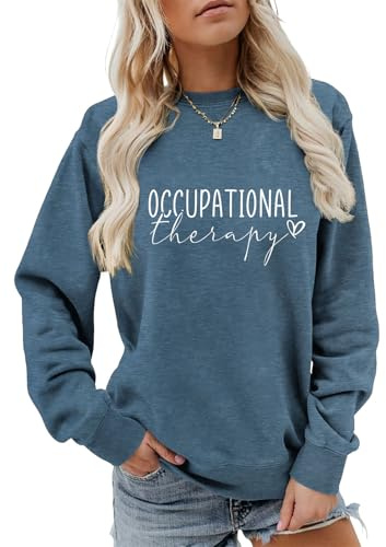Sacpceml Occupational Therapy Sweatshirt Cute Heart Shirt Mental Health Sweater Women Crewneck Motivational Pullover Tops Blue