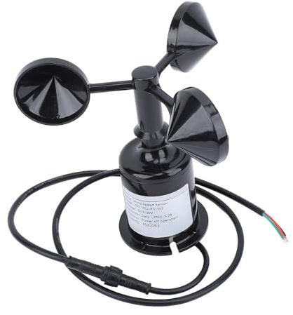 Hamwesh Wind Speed Sensor, 3 Cups Anemometer with Extension Cable for Weather Station Greenhouse Industry, Professional Wind Sensor for Environmental Measurement