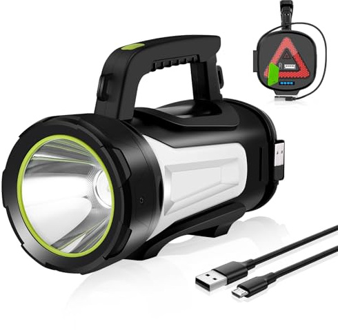 Zankeox Rechargeable LED Torch, Powerful Torches LED Super Bright Flashlight with 8 Light Modes Portable 6000mAh Battery Powered Spotlight Searchlight Camping Lantern for Indoor Outdoor Emergency Use