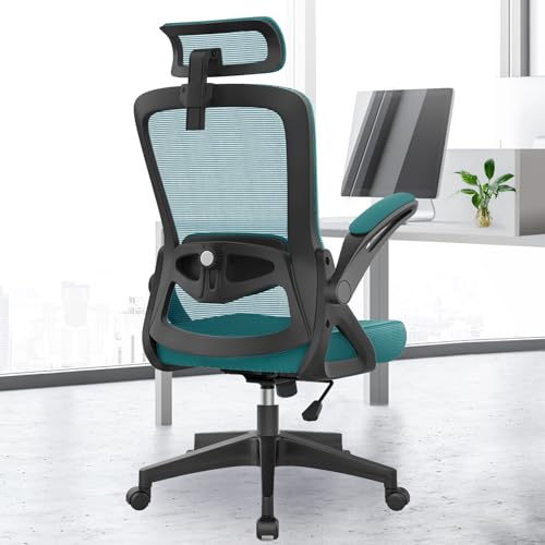 YONISEE Office Chair Ergonomic Office Chair with Lumbar Support, Adjustable Armrests and Headrests, Mesh Chair High Back Comfortable for Home Office (Lake Blue)