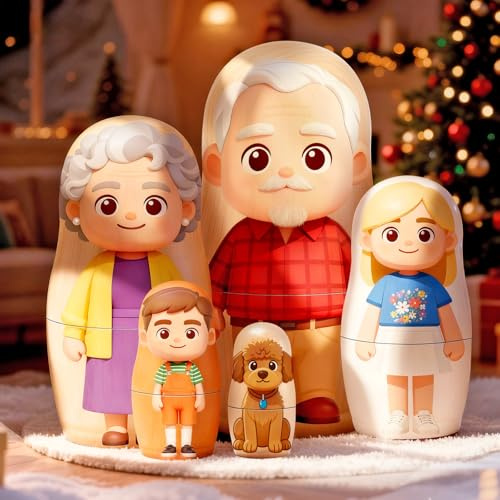 VEELU Poupee Russe Personnalisée avec Photo, Matriochka en Bois Poupées Gigogne Jusqu'à 6 Personnages, Poupée Russe Cadeau pour Couples, Famille & Amis, Décoration Maison & Cadeau Anniversaire Noël