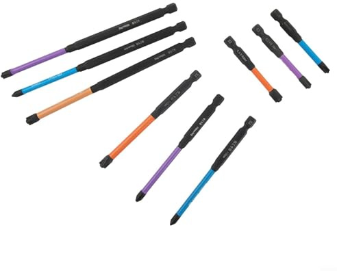 Professionell elektrikers magnetiska slitsade korsskruvmejsel bits set, 9 st, legerat stål, FPH1, FPH2, FPH3