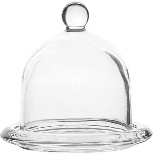 Healeved Soporte para tartas de cristal transparente con cubierta de cúpula, pequeña bandeja redonda para postres, bandeja de pan y presentación de frutas para fiestas y celebraciones