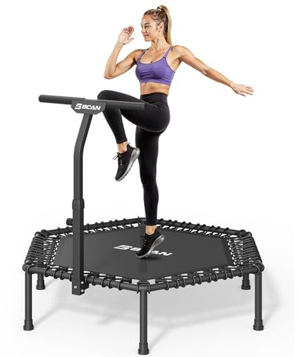 Cama elástica de Interior BCAN Fitness, Ø 102/122/130 cm de diámetro, Mini Cama elástica/de muelles, Apta para Adultos de hasta 204/250 kg, con Asas Ajustables, silenciosa y de Baja vibración.