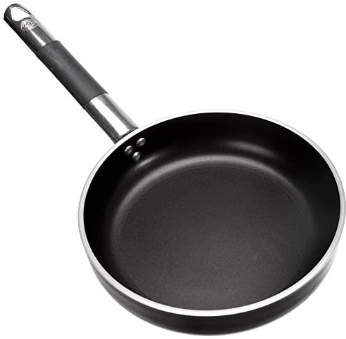 Pentole Agnelli ALSC2111SSPIC24 Alblack Padella in Alluminio, Spessore 5 mm, Fondo Induzione da 10 mm, con Manico Tubolare in Acciaio Inossidabile ”Cool”, Antiaderente, 24 cm, Nero