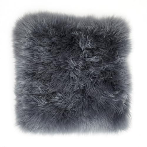 -LUXOR- living Sitzkissen Stuhl Echtfell, Flauschige Sitzauflage, Stuhlkissen, Lammfell Sitzkissen, Fell für Stühle, 34 x 34 cm Grau, 1 Kissen