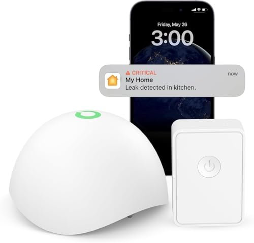 Meross Detector de Agua Inteligente, Sensor Fugas de Agua WiFi IP67 y 60 dB, Mini Detector de Agua para Cocina, baño y Sótano, Compatible con Apple HomeKit, (HUB Incluida)