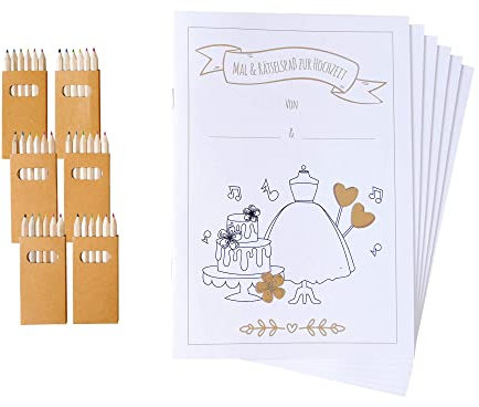 JEKA 6 Hochzeitsmalbücher mit Buntstiften, Hochzeit für Kinder, Hochzeitsmalbuch, Kinderbeschäftigung Hochzeit, Gastgeschenk Hochzeit, Mitgebsel Hochzeit, Malbuch Set Hochzeit