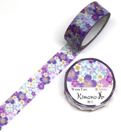 Kamiiso - Kimono Masking Tape - Washi Tape (15mm) Foil Stamping - Japanese Nadeshiko Flower - for Scrapbooking Art Craft DIY Photo Album Decoration