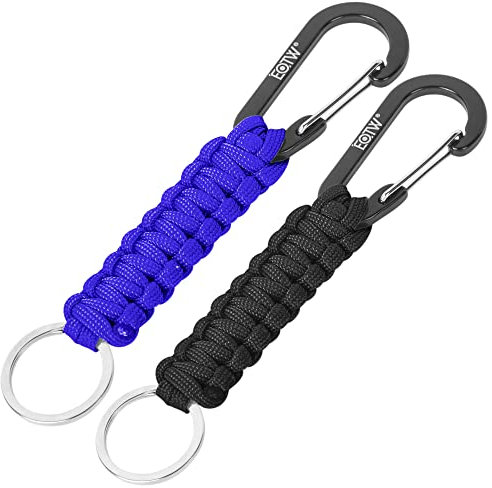 EOTW Paracord Schlüsselanhänger Karabiner Karabinerhaken D Ring Schlüsselband Schlüsselring für Motorrad Auto Camping Wandern Männer Frau Kinder (1 Schwarz & 1 Blau)