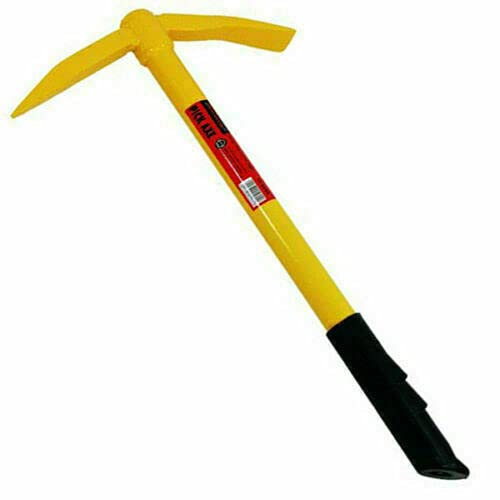 Heavy Duty Micro Mattock Pick Axe Yellow Garden Gardening 430mm Long Metal Handle Black Plastic Grip