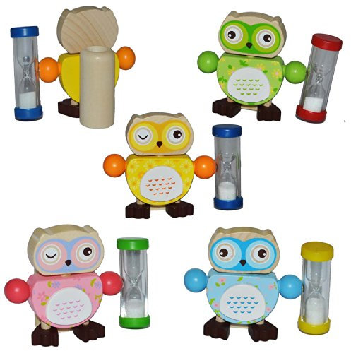 alles-meine.de GmbH Zahnputzuhr/Zahnbürstenhalter - Eule mit Sanduhr für Mädchen - Eulen aus Holz für die Zahnbürste Kinder/zum Zähneputzen für 3 Minuten
