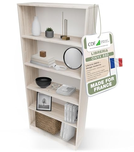 CDF Bibliothèque Ouverte à Compartiments Chêne Sonoma 80 cm | Format vertical, rangement pour livres et dossiers, adapté au bureau, à la salle à manger, home office, salon et chambre