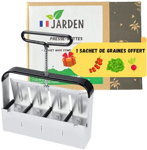 Jarden® Presse-mottes Manuel pour Semis Professionnel - 4 Mottes Carré de 5x5 cm - Outil de Jardinage Inoxydable en Acier pour Plantation de Graines, Semences et Boutures