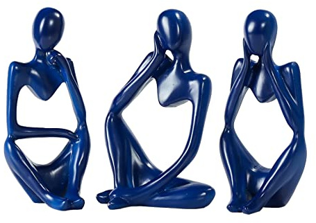 BMLCGJ Thinker Statue Gold Decor Abstract Art Sculpture, Golden Resin Collectible Figurines for Home Living Room Office Shelf Decoration,Great Gifts Ideas (Blue)