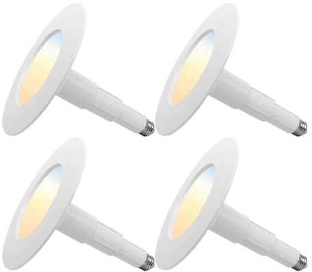 Jolux 4-Pack 5/6 5CCT Retrofit LED Recessed Lighting,Selectable 2700K/3000K/3500K/4000K/5000K,12W=60W,800Lumen,Dimmable Can Lights,Adjustable Retrofit Downlight Installation,Bevel Trim