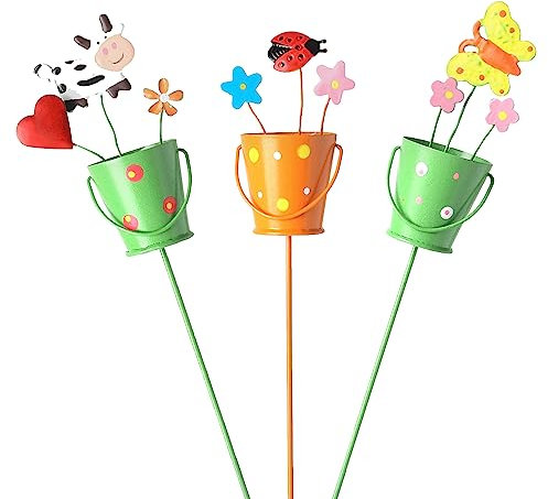 Butterfly Garden Stakes, 3 PCS Metal Garden Ornaments Outdoor Decorative Flower Pot Stake 11 Inch Colorful Decor on Sticks for Patio Plant Garden Lawn