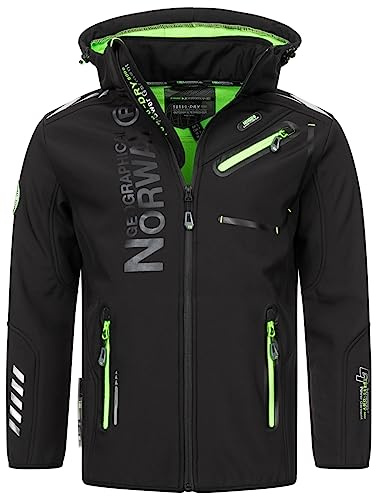 Geographical Norway Herren Herbst Winter Jacke Softshell Jacke Outdoor Regen Übergangs, Farbe:Schwarz, Größe:5XL