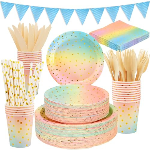 VIPNAJI 176 PCS Vaisselle Anniversaire Assiette Vaisselles Anniversaires Fille Assiettes Dîner Dessert Tasse Serviette Papier Paille pour Anniversaire Fête Party Fête Mariages,Rose et Or,25 Invités