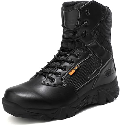 BLBK Bottes militaires imperméables pour homme avec fermeture éclair - En cuir - Pour la randonnée, l'alpinisme, la pêche, la chasse