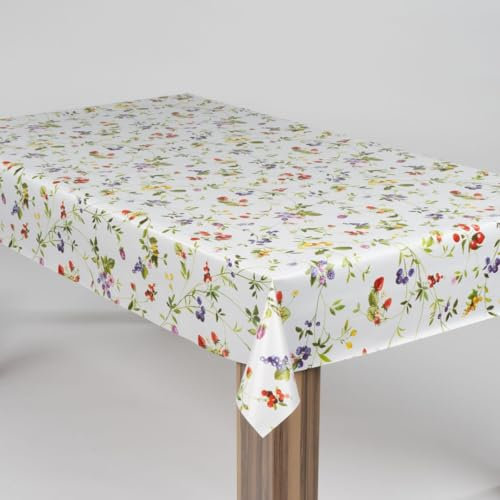 laro Wachstuch-Tischdecke Abwaschbar Garten-Tischdecke Wachstischdecke PVC Plastik-Tischdecken Eckig Meterware Wasserabweisend Abwischbar, Muster:Blumen Hagebutten, Größe:140x180