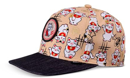 Djinns - Kids Lucky Cat Linen - Cappellino Snapback per bambini e ragazzi, da baseball, Nero , Taglia Unica