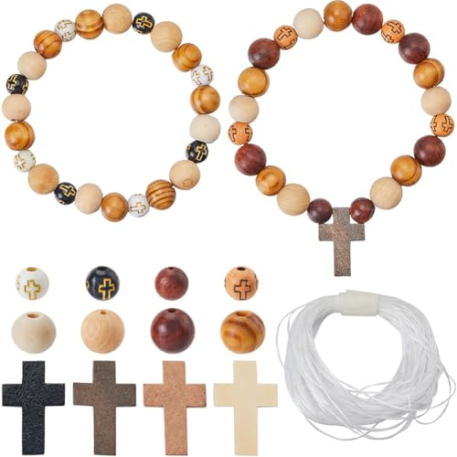 SUNNYCLUE 1 Caja de 280 Abalorios de Cruz de Madera Cuentas de Cruz de Madera Rosarios de Pascua Cuentas de Crucifijo Cruces Pequeñas Abalorios de Cruz En Miniatura Espaciadores Redondos Cuenta