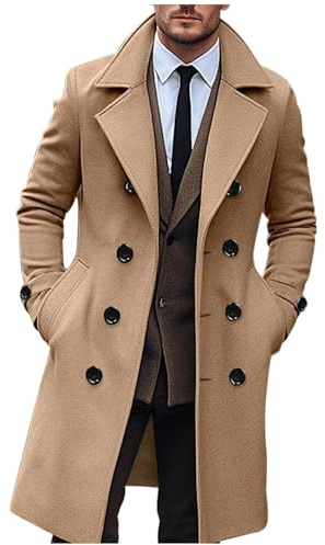 Generico Cappotto Lana Uomo Invernale Lungo Trench Elegante Cappotti da Lavoro Slim Fit Business Trenchcoat Soft Touch Calda Coat Cappotto Lungo Doppiopetto Trench Giacca Sottile Parka Offerta