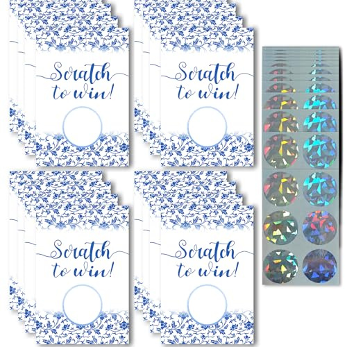 Boosaletico 120 Pieces Scratch Off Cards for Small Business Freebies Supplies, Personalized Blank Gift Cards for Holiday, Valentine, Loyalty Gifts, Date Night, Birthday, Party Supply (Blue Flower)