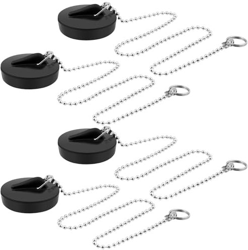 TIESOME Lot de 4 bouchons d'évier universels avec chaîne, bouchon de vidange de rechange pour salle de bain, cuisine, bouchon de baignoire en caoutchouc avec chaîne en acier inoxydable (taille 4 cm à