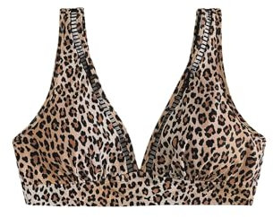 GORGLITTER Haut de bikini pour femme, haut de bikini imprimé léopard, col en V, haut de bikini, haut de bikini, sans armature, maillot de bain, tenue de vacances, Lion, L
