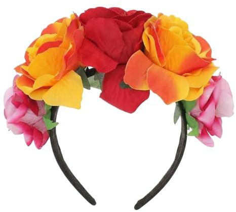 Diadema de corona de flores mexicanas para mujeres y niñas, Halloween, cosplay, festival, fiesta, carnaval, disfraz bohemio, accesorios para el cabello