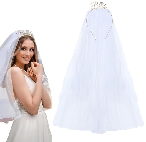 Serre-Tête de Mariée, Diadème, Voile, Bandeaux Cheveux, Bride, Couronne, Hairband, Serre-Tête de Femme, Fille, Décorations de Poule de Mariage en Or pour Les Jeux de Soirée Entre Célibataire