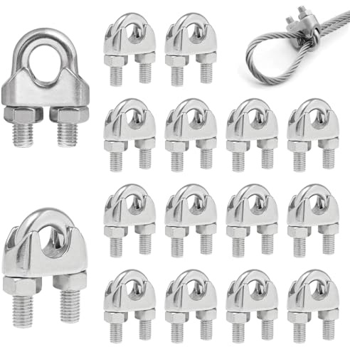 ANBOWEI Wire Rope Clamp M6, 16 Pcs Cable Clamps 304 Stainless Steel