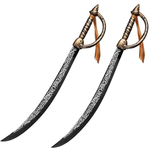 Pirate Sword, 2pcs 26.7 Pirate Costume Plastic Toy Sword Accessories for Adult Halloween Cosplay Party Dress-Up Brown