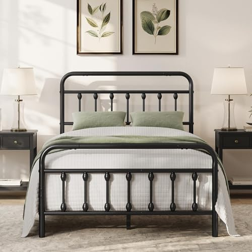 Yaheetech 4ft Small Double Vintage Iron Metal Bed Frame Platform Black