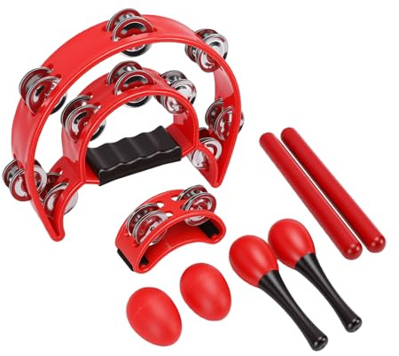 Alomejor Ensemble de Percussion Rouge 8 Pièces, Tambourin Maracas Bâtons Rythmiques Œufs Shaker avec Grelots pour Éducation Musicale Fête en Classe