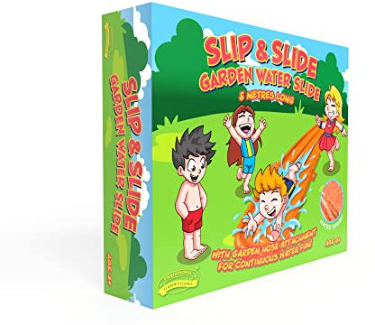 Traditional Garden Games 5m Slip & Slide Water Slide – Outdoor Backyard Fun for Kids & Adults – Inflatable Splash Pad with Hose Attachment & Safety Pegs