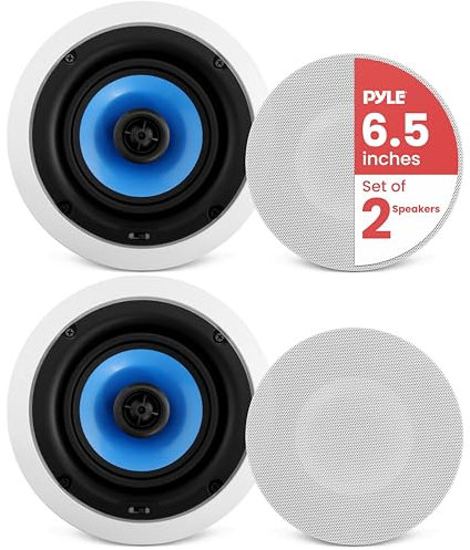 Pyle Wand- / Deckenlautsprecher – Duale Einbaulautsprecher für Decke, Regal & Wand – Bluetooth Boxen 250 Watt – Robuste 2 Wege Stereo in Weiß, Ceiling Speaker Flach & Rund ür ein Heimkino Soundsystem