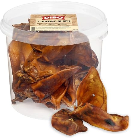DIBO Orecchie di maiale – snack sano e naturale per cani, 100% naturale, essiccato delicatamente, secchio da 600 g