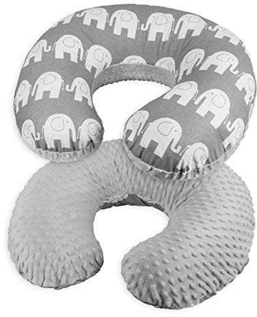 Babymam Nursing Pillow Dimple Breast and Bottle Feeding Cushion Baby/Newborn Washable Removable Cotton Cover Maternity Pregnancy Gifts (Elephants Grey)