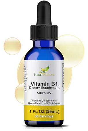 Herb-Science Vitamin B1 Liquid Drops – Thiamine Supplement, High Potency 500% DV, 36 Servings, 1 fl oz