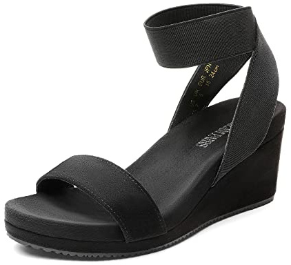 DREAM PAIRS Womens Elastic Ankle Strap Open Toe Platform Wedge Sandals Comfortable Summer Shoes for Women,Size 10,Black,NINI-5