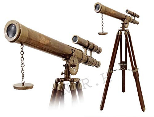 Nautical Telescope on tripod Stand Brass Double Barrel Telescope Adjustable Tripod Standing