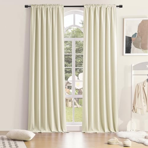 DONREN 2 Panels Cream Curtain Panels for Bedroom - Rod Pocket Thermal Insulated Curtains (42 x 96 Inch,Cream Beige)