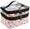 Trousse à Maquillage Femme Sac de Toilette Voyage Imperméable Portable Double Couche Trousse de Toilette avec Brosse Compartiment pour Stocker des Cosmétiques (Rose)