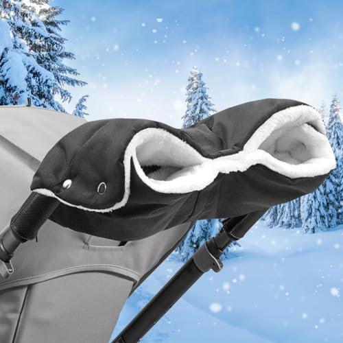Aoreun kinderwagen handwärmer, muff kinderwagen mit Fleece Innenseite Winter Atmungsaktiv Wasserfest Winddicht Handmuff für Kinderwagen, Buggy, Radanhänger Universalgröße- Schwarz